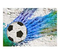 Runa Art Papier peint intissé mur de pierre de football 352 x 250 cm Toison Mur XXL Tableaux Muraux Tapisserie Photo Décoration Murale Salon Chambre Vert bleu 9021011a