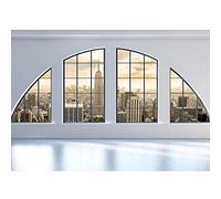 Runa Art Papier peint intissé Mural Fenêtre de New York Moderne Toison Salon Chambre à Coucherr Salle - Tableaux Muraux Tapisserie Photo - blanc Beige 9171010a