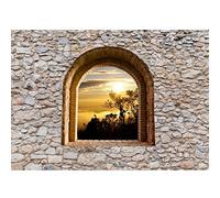 Runa Art Papier peint intissé Mural Fenêtre Sunset Afrique Moderne Toison Salon Chambre à Coucherr Salle - Tableaux Muraux Tapisserie Photo - marron orange 9017010b