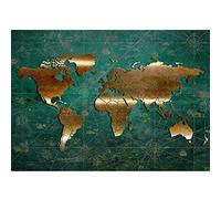 Runa Art Papier peint intissé Mural métallique Carte du monde Moderne Toison Salon Chambre à Coucherr Salle - Tableaux Muraux Tapisserie Photo - or vert 9031010b