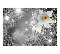 Runa Art Papier peint intissé ornement Lily fleurs 352 x 250 cm Toison Mur XXL Tableaux Muraux Tapisserie Photo Décoration Murale Salon Chambre Noir et blanc 9196011b