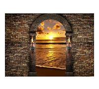 Runa Art Papier Peint panoramique coucher du soleil de la fenêtre 352 x 250 cm Toison Mur XXL Moderne Décoration Murale Salon Chambre á Coucherr Bureau Salle marron orange 9024011b