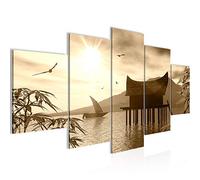 Runa Art Paysage Lac Tableau Murale Impression sur Toile Intissee 5 parties La Nature Beige Marron Chambre Salle 500053a