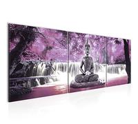 Runa Art - Peinture Bouddha Cascade 120 x 40 cm Tableau en Toile non Tissée Violet Pourpre En plusieurs Parties Moderne Decoration Murale 503533c