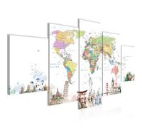 Runa Art - Peinture carte du monde 200L x 100l cm 5 Parties XXL Decoration Murale Dessin Carte monde Multicolore 056051a