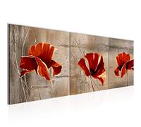Runa Art - Peinture Coquelicots 120 x 40 cm Tableau en Toile non Tissée Rouge Beige En plusieurs Parties Moderne Decoration Murale 201133b