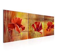 Runa Art - Peinture Coquelicots 120 x 40 cm Tableau en Toile non Tissée Rouge Jaune En plusieurs Parties Moderne Decoration Murale 201133a