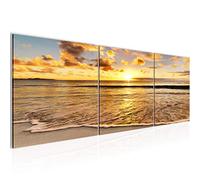 Runa Art - Peinture Le Coucher Du Soleil Plage 120 x 40 cm Tableau en Toile non Tissée Beige Bleu En plusieurs Parties Moderne Decoration Murale 607933a