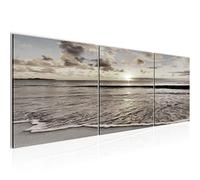 Runa Art - Peinture Le Coucher Du Soleil Plage 120 x 40 cm Tableau en Toile non Tissée Noir Blanc En plusieurs Parties Moderne Decoration Murale 607933c