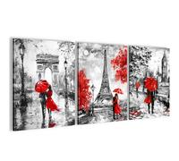 Runa Art - Peinture Paris Tableau en Toile non Tissée Gris Rouge En plusieurs Parties Moderne Decoration Murale 050935a