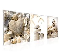 Runa Art - Peinture Plage Des Pierres 120 x 40 cm Tableau en Toile non Tissée Beige En plusieurs Parties Moderne Decoration Murale 501633a