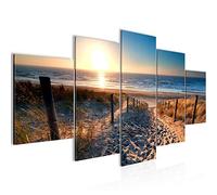 Runa Art Plage Le Coucher Du Soleil Tableau Murale Impression sur Toile Intissee 5 Parties Panorama Beige Bleu Chambre Salle 018453a