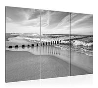 Runa Art Plage Mer Peinture Tableau Salon XXL Noir Blanc Panorama 120 x 80 cm 3 Parties Decoration Murale 025231c