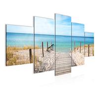 Runa Art Plage Mer Tableau Murale Impression sur Toile Intissee 5 parties Côte L'Eau Beige Bleu Chambre Salle 609753a