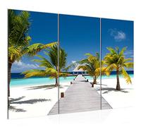 Runa Art Plage Palmiers Peinture Tableau Salon XXL Bleu La Nature Panorama 120 x 80 cm 3 Parties Decoration Murale 604931a