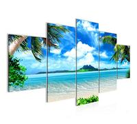 Runa Art Plage Palmiers Tableau Murale Impression sur Toile Intissee 5 Parties Mer Bleu Beige Chambre Salle 603353a