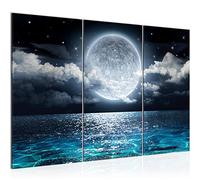 Runa Art Pleine Lune Mer Peinture Tableau Salon XXL Bleu Ciel Nocturne Lune 120 x 80 cm 3 Parties Decoration Murale 025331a