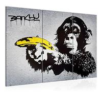 Runa Art Singe Avec Pistolet Bananes Peinture Tableau Salon XXL Gris Art Urbain 120 x 80 cm 3 Parties Decoration Murale 302831a