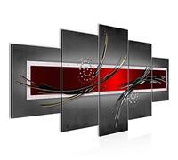 Runa Art - Tableau Abstrait 200 x 100 cm 5 Parties XXL Decoration Murale Dessin Gris Rouge Noir 102551a