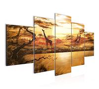 Runa Art - Tableau Afrique Girafe 200 x 100 cm 5 Parties XXL Decoration Murale Dessin Beige 000151a