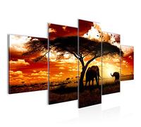 Runa Art - Tableau Afrique Le Coucher Du Soleil 200 x 100 cm 5 Parties XXL Decoration Murale Dessin Orange 001551a