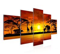 Runa Art - Tableau Afrique Le Coucher Du Soleil 200 x 100 cm 5 Parties XXL Decoration Murale Dessin Orange 000251a