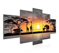 Runa Art - Tableau Afrique Le Coucher Du Soleil 200 x 100 cm 5 Parties XXL Decoration Murale Dessin Orange 000251c