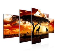 Runa Art - Tableau Afrique Le Coucher Du Soleil 200 x 100 cm 5 Parties XXL Decoration Murale Dessin Orange 001551b