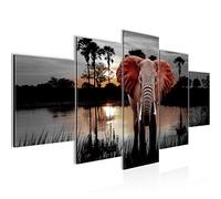 Runa Art - Tableau Afrique L'Éléphant 200 x 100 cm 5 Parties XXL Decoration Murale Dessin Gris 001951b