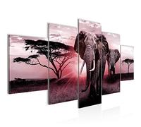 Runa Art - Tableau Afrique L'Éléphant 200 x 100 cm 5 Parties XXL Decoration Murale Dessin Gris Rose 007651c