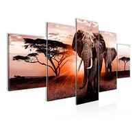 Runa Art - Tableau Afrique L'Éléphant 200 x 100 cm 5 Parties XXL Decoration Murale Dessin Gris Rouge 007651b