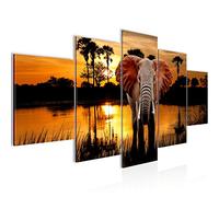 Runa Art - Tableau Afrique L'Éléphant 200 x 100 cm 5 Parties XXL Decoration Murale Dessin Orange 001951a