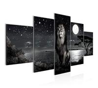 Runa Art - Tableau Afrique Lion 200 x 100 cm 5 Parties XXL Decoration Murale Dessin Noir Et Blanc 022951c