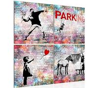 Runa Art Tableau Banksy Street Art 4 parties Impression sur Toile Intissee Decoration Salon Mur de briques Coloré 029244b