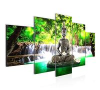 Runa Art - Tableau Bouddha Cascade 200 x 100 cm 5 Parties XXL Decoration Murale Dessin Vert 503551a