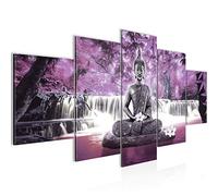 Runa Art - Tableau Bouddha Cascade 200 x 100 cm 5 Parties XXL Decoration Murale Dessin Violet Pourpre 503551c