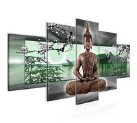 Runa Art - Tableau Bouddha Feng Shui 200 x 100 cm 5 Parties XXL Decoration Murale Dessin Vert Gris 503251b