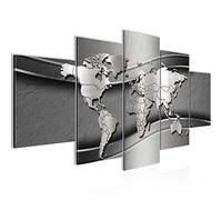 Runa Art - Tableau Carte Du Monde 200 x 100 cm 5 Parties XXL Decoration Murale Dessin Argent 107251b