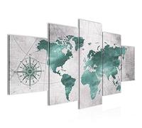 Runa Art - Tableau Carte Du Monde 200 x 100 cm 5 Parties XXL Decoration Murale Dessin Vert Gris 026051c