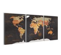 Runa Art Tableau carte du monde 3 Parties Impression sur Toile intissee Decoration Salon Chambre à coucher Bureau 30 x 40 cm - 3 Tableaux brun clair Carte mondiale 056535a