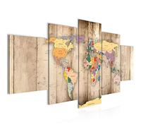 Runa Art - Tableau Carte Du Monde Bois 200 x 100 cm 5 Parties XXL Decoration Murale Dessin Pliant 108751a