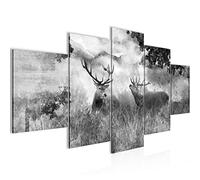 Runa Art - Tableau Cerf La Nature 200 x 100 cm 5 Parties XXL Decoration Murale Dessin Noir Blanc 011451c