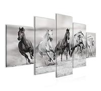 Runa Art - Tableau Chevaux 200 x 100 cm 5 Parties XXL Decoration Murale Dessin Noir et Blanc 014151c