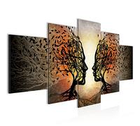 Runa Art - Tableau Couple d'amour 200 x 100 cm 5 Parties XXL Decoration Murale Dessin Noir Orange 041251a