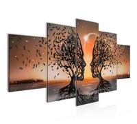 Runa Art - Tableau Couple d'amoureux 200 x 100 cm 5 Parties XXL Decoration Murale Dessin Orange 044851c