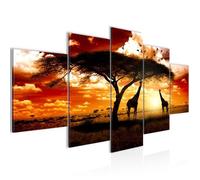 Runa Art - Tableau Afrique Le Coucher Du Soleil 200 x 100 cm 5 Parties XXL Decoration Murale Dessin Orange 001551b