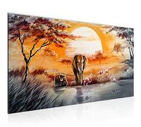 Runa Art Tableau Decoration Murale Afrique L'Éléphant 1 Partie Moderne Toile non tissée Salon Salle Flamant Gris Orange 001112a