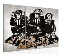 Runa art Tableau Décoration Murale Banksy Singes Sacs D'argent 120x80 cm - 3 Panneaux Deco Toile Prêt à Accrocher 303431b