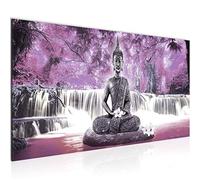 Runa Art Tableau Decoration Murale Bouddha Cascade 1 Partie Moderne Toile non tissée Salon Salle Paysage Violet Pourpre 503512c