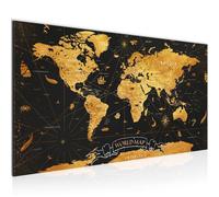 Runa Art Tableau Decoration Murale carte du monde 100L x 40l cm Moderne Toile non tissée or noir Salon Chambre à coucher Bureau Carte mondiale 056412a